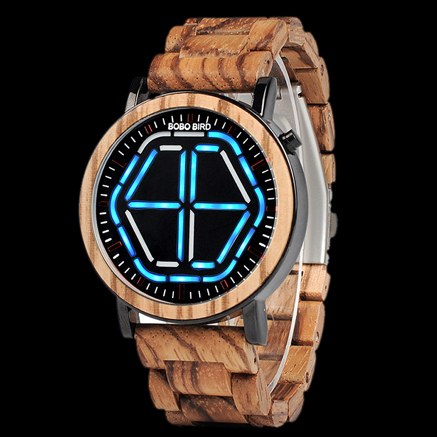 BOBO BIRD DIGITAL LED FASHION WATCH W/  WOOD CASE & BRACELET BL