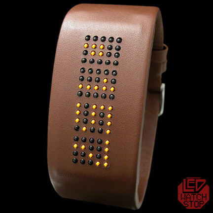 MATRIX CUFF - DIGITAL LED WATCH:  BROWN LEATHER